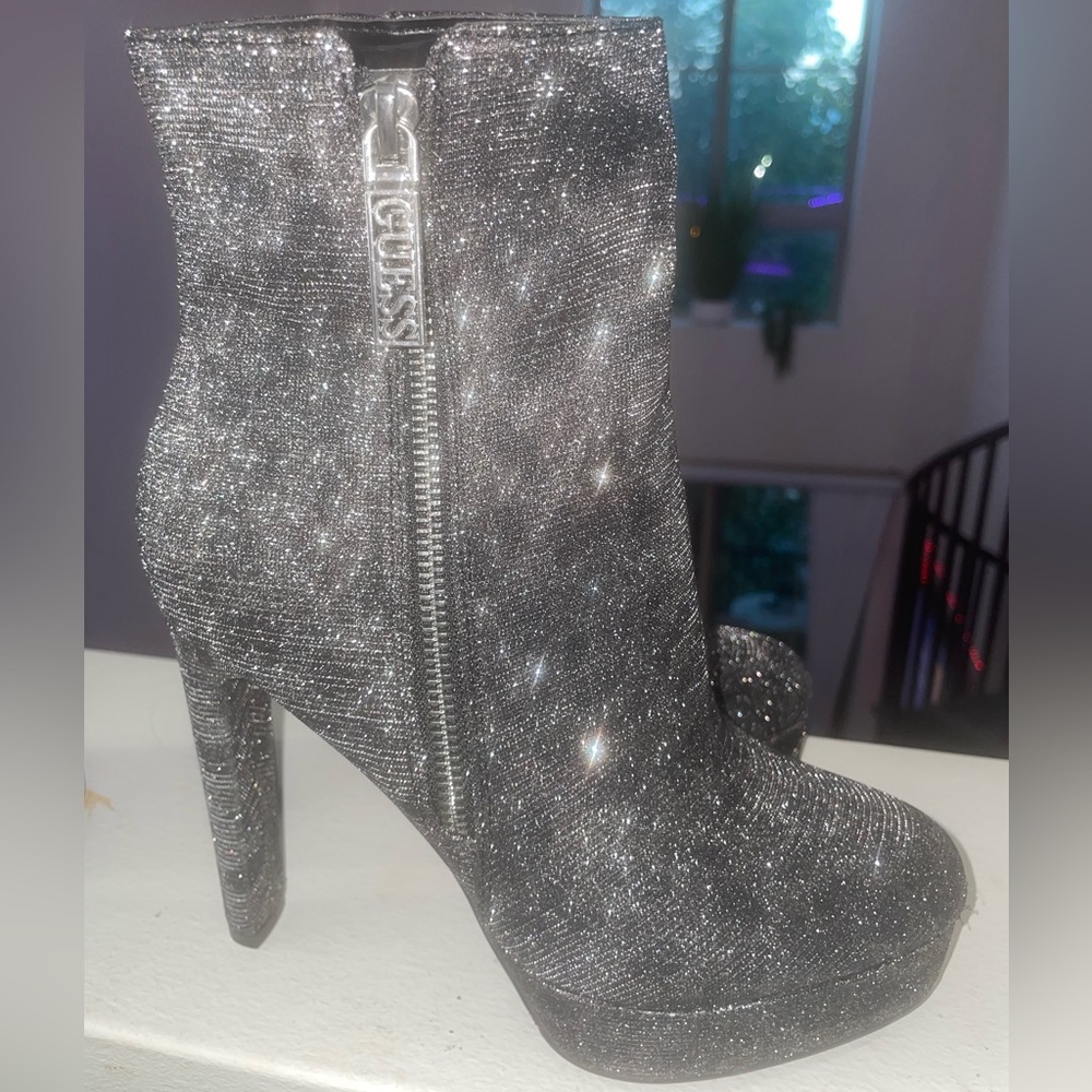 Guess silver/black guess platform booties brand new never worn